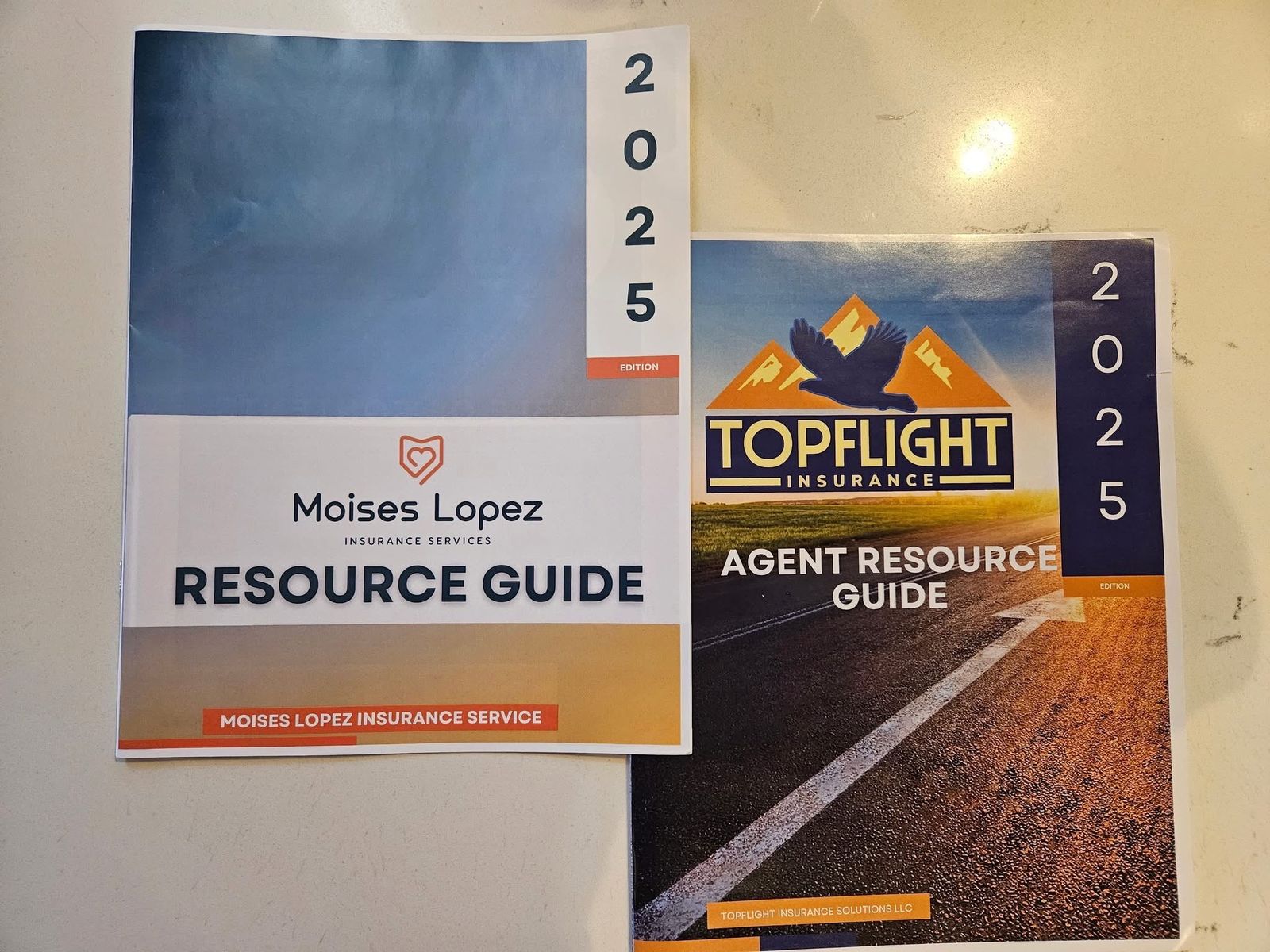 Two co-branded 2025 Resource Guides: Moises Lopez Insurance Services and Topflight Insurance